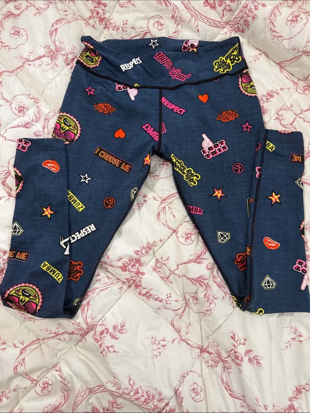 Zumba Fitness Navy Leggings with Neon Graphic Icons